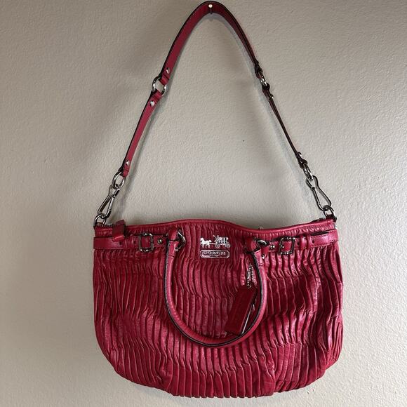 Coach Madison Sophia Gathered Leather Red Satchel strap Vintage - Picture 1 of 15